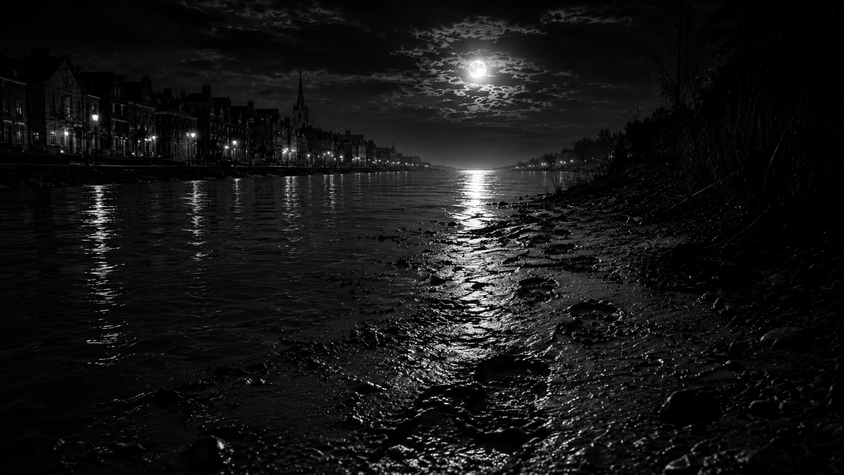Black and white river artwork for The River Knows